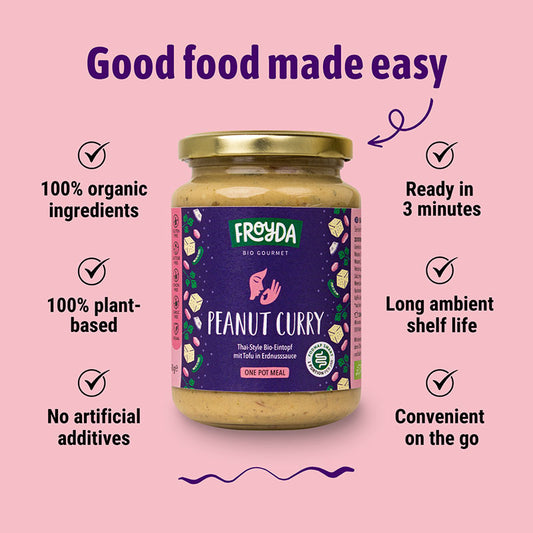Froyda organic Peanut Curry jar - vegan plant-based ready meal.